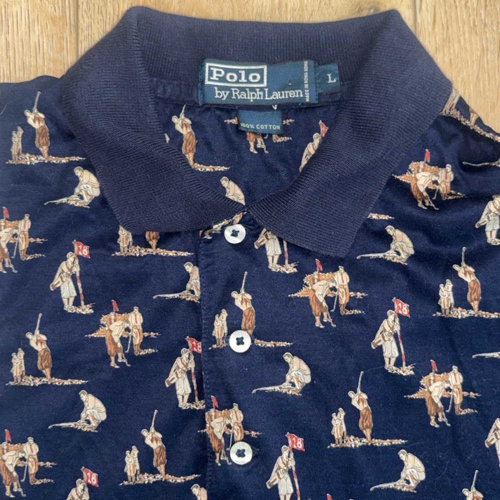VTG Polo Ralph Lauren All Over Golf Print Polo Shirt Size L